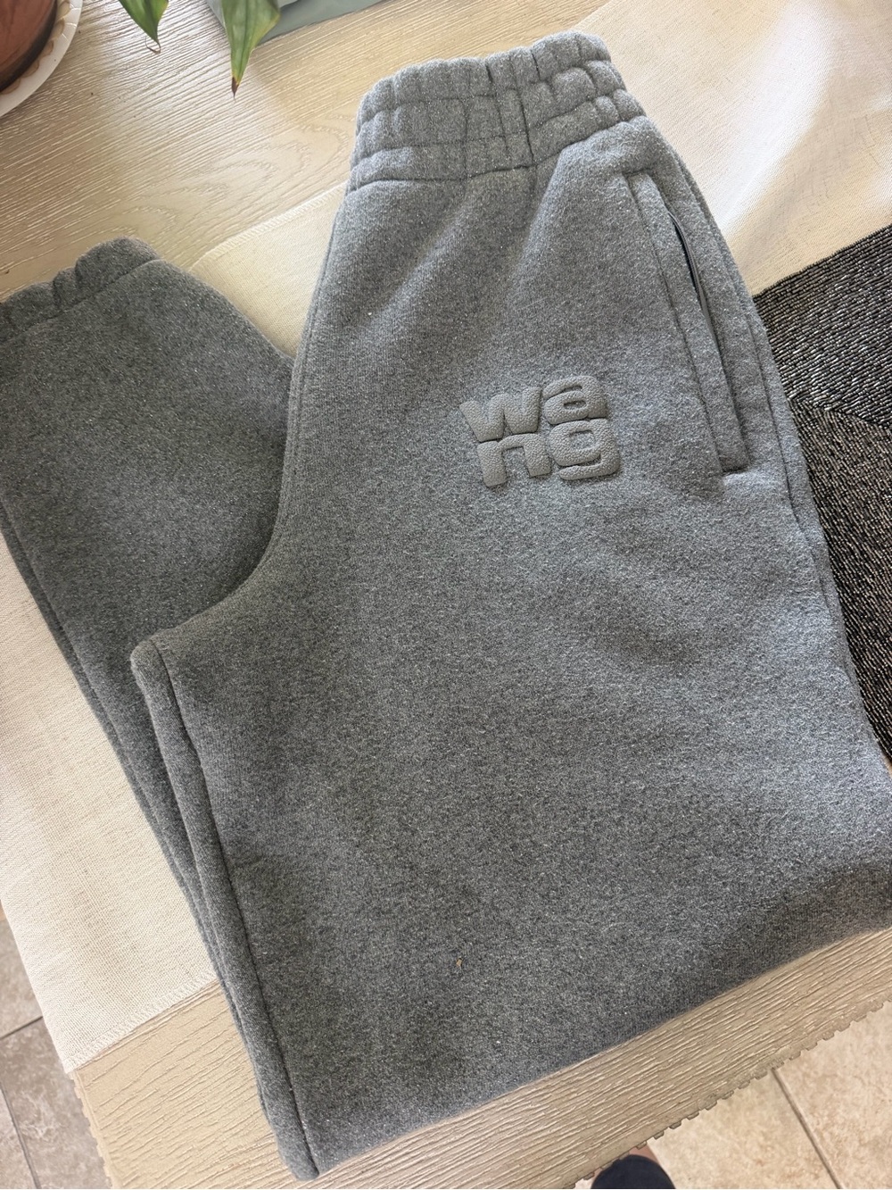 Alexander Wang Grey Glitter Embroidered Logo Jogger Sweatpants